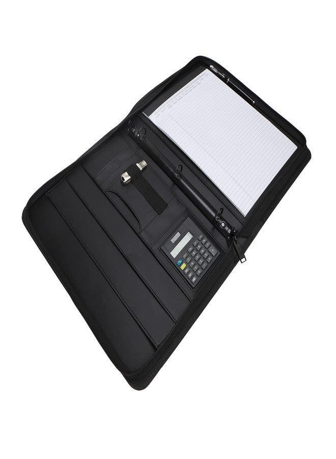 Freeprint Business Portfolio with Zipper 3 Ring Binder Organizer - PU Leather Folder Padfolio Document Organizer with Solar Calculator,Writing Pad - Image 3