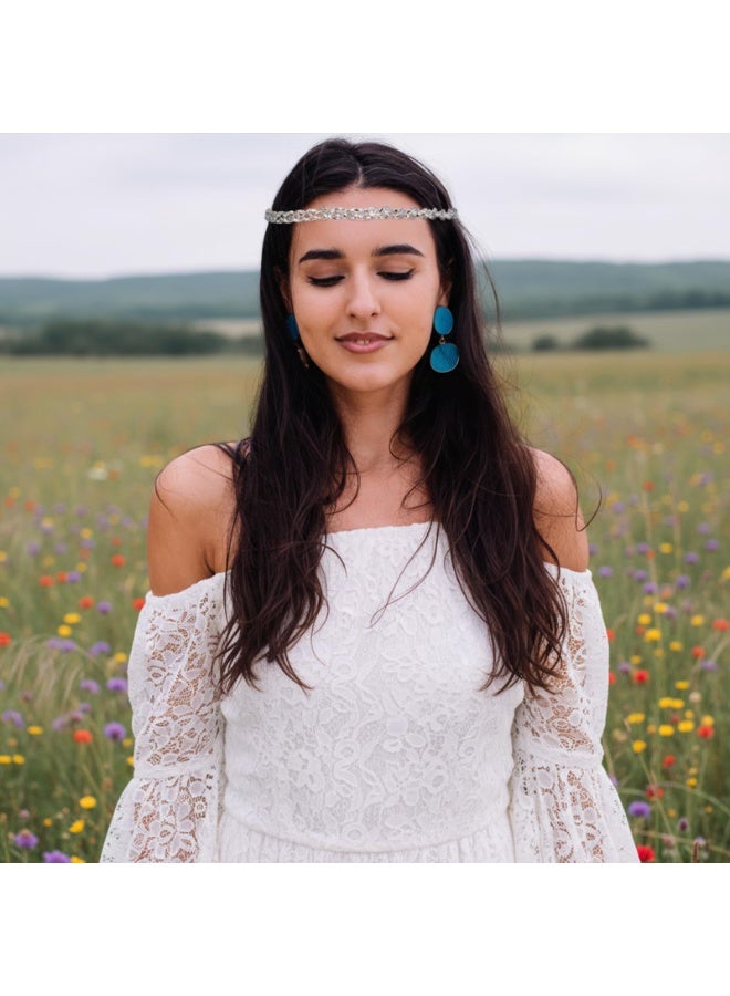 أطواق شعر فضية لامعة، سلسلة رأس مطاطية لامعة، مستوحاة من موضة السبعينيات، مزينة بأحجار الراين، أطواق شعر مرصعة بالكريستال، إكسسوارات سلسلة رأس للغناء والرقص وحفلات الزفاف - Image 5