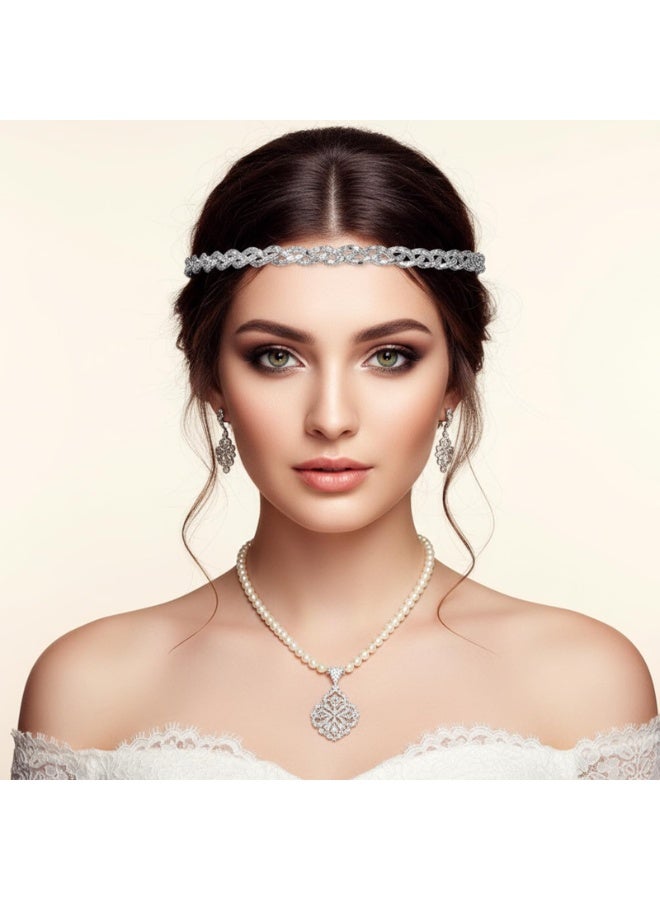 أطواق شعر فضية لامعة، سلسلة رأس مطاطية لامعة، مستوحاة من موضة السبعينيات، مزينة بأحجار الراين، أطواق شعر مرصعة بالكريستال، إكسسوارات سلسلة رأس للغناء والرقص وحفلات الزفاف - Image 4