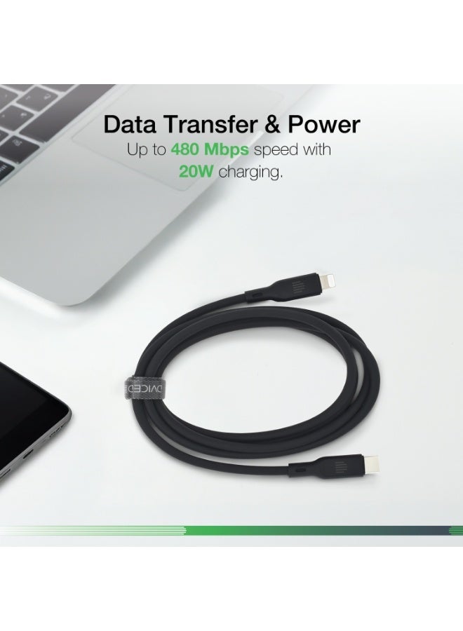 DVICED USB-C to lightning Charging & Data transfer 1.25m silicone cable  - Black - Image 5