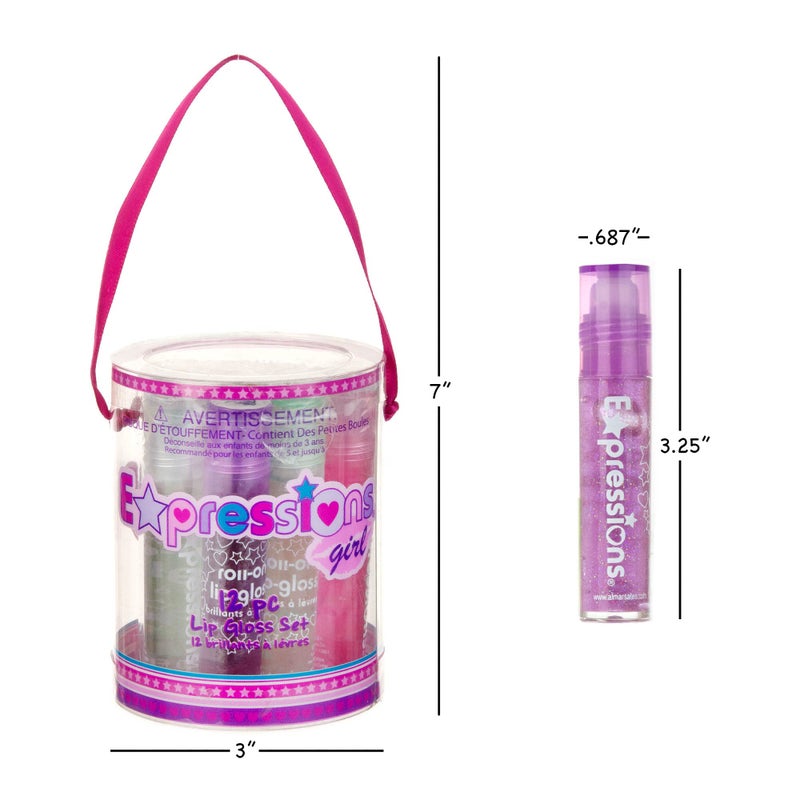 EXPRESSIONS 12pc Roll On Lip Gloss Set with Carrying Case, 12-Piece Glossy Lip Makeup - Assorted Fruity Flavors, Non Toxic, Kid Friendly, Party Gift, Best Friends - Image 3