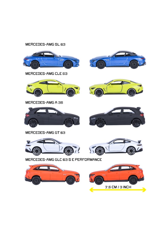 Majorette Mercedes-AMG Edition 5 Pieces Diecast Giftpack, 5 Officially Licensed 1:64 Scale Metal Toy Cars, 7.5 cm Vehicles with Freewheel, Suspension and Opening Parts, Ages 3+ - Image 3