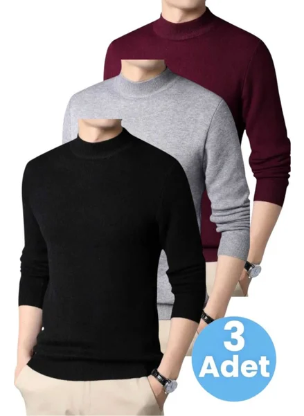 Tezzgelsin 3-Pack Men's Non-Pilling Half Turtleneck Knitwear Sweater Half Turtleneck Knitwear Sweater