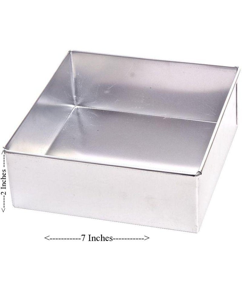 RINKLE TRENDZ Aluminium Square Cake Mould Cake Pan Cake Tin Tray 7 Inches For Approx Baking 750 Grams,Silver - Image 2
