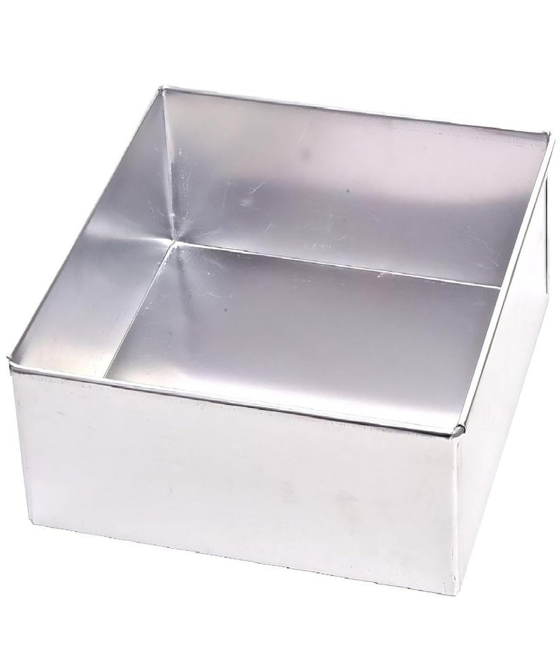 RINKLE TRENDZ Aluminium Square Cake Mould Cake Pan Cake Tin Tray 7 Inches For Approx Baking 750 Grams,Silver - Image 1