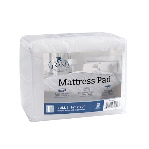 The Grand Hotel Collection Full Size Mattress Pad - Thin, Lightweight, and Breathable Mattress Pad - Ideal for Hot Sleepers & Plush Mattresses - Stretch Fits up to 15" - Easy to Wash (54 x 75) - Image 1