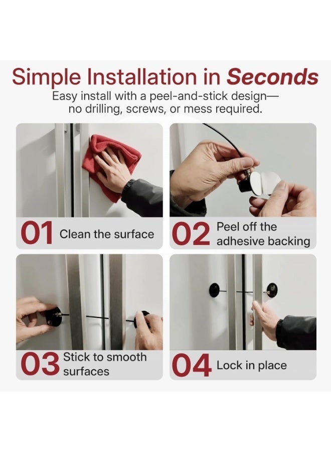 RION Child Safety Refrigerator Lock with Combination | Heavy Duty Fridge & Cabinet Lock | Strong No‑Drill Adhesive Baby Proof Lock for Freezer, Drawers & Kitchen Cabinets (Black) | Available in Pack of 2 & 4 - Image 3