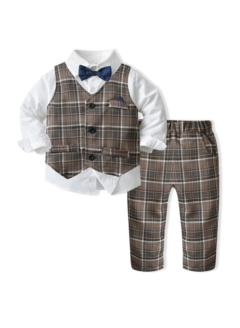 3-Piece Boys Suit Set for 3-4 Years Old, Vest, Shirt and Pants Set for Boys 100cm, Perfect for Eid and Parties  - Image 1