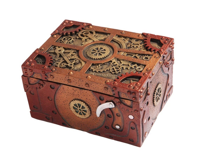 PTC Steampunk Themed Clockwork Jewelry Trinket Box Figurine 5Long 
