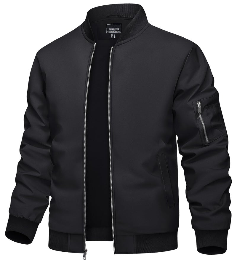 TACVASEN Bomber Jacket Men Black Jacket Men Zip Up Mens Jackets Casual Stylish Lightweight Mens Bomber Jackets Lightweight Windbreaker Jacket - Image 1