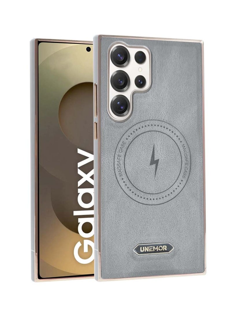 يونيمور سامسونج جالاكسي S25 الترا 5 جي 2025 غطاء أعمال Magsafe Slim من جلد البولي يوريثان مع حماية العدسة ودعم غطاء علبة الشحن اللاسلكي - رمادي - Image 1