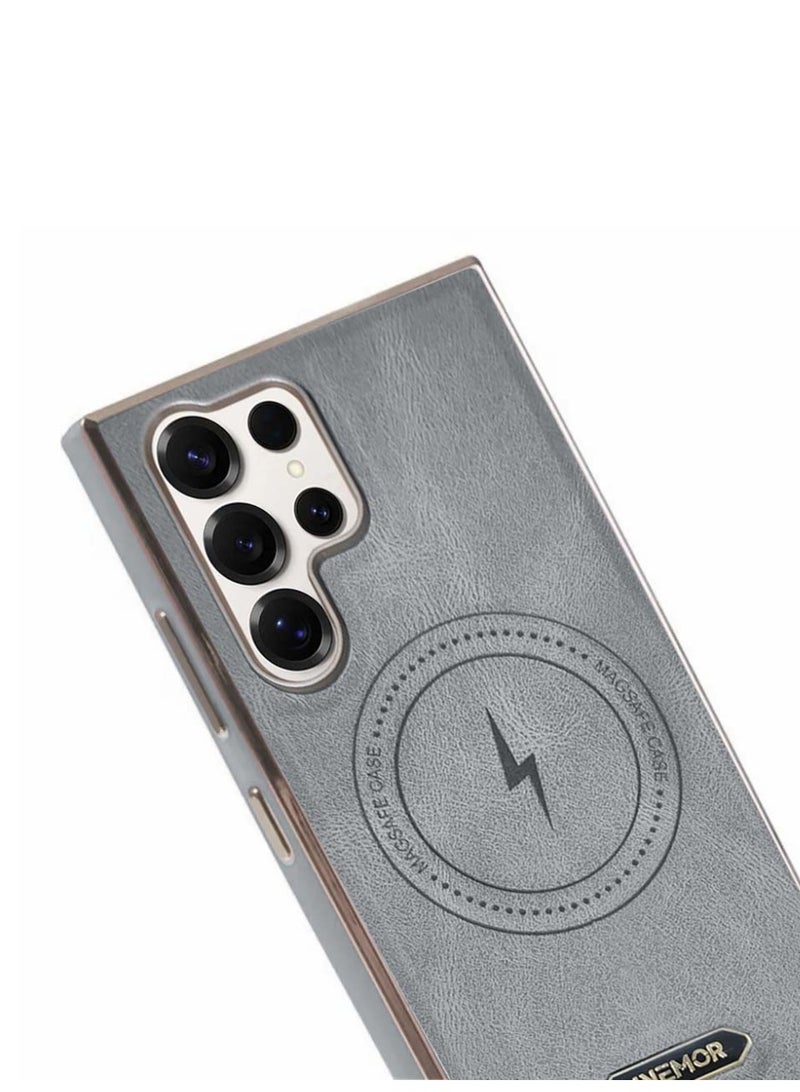 يونيمور سامسونج جالاكسي S25 الترا 5 جي 2025 غطاء أعمال Magsafe Slim من جلد البولي يوريثان مع حماية العدسة ودعم غطاء علبة الشحن اللاسلكي - رمادي - Image 3