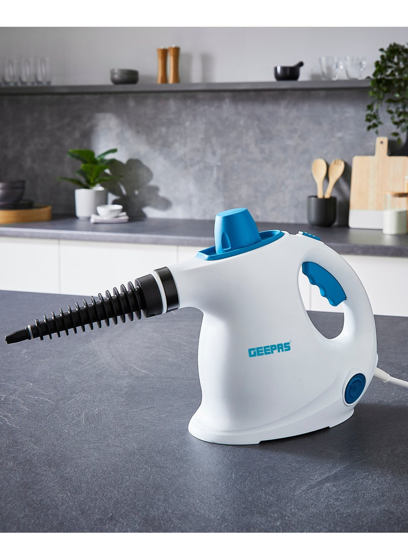 GEEPAS Geepas Handheld Steam Cleaner 1050 W| 380 ml Water Tank, 9 Accessories, Lightweight and Portable| 110C Temperature, for Kitchen Countertops, Bathroom Tiles, Upholstery| 2 Years Warranty GSC63064UK  - Image 1