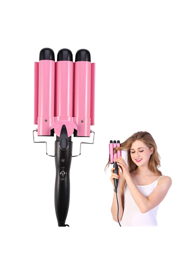 Semme Semme Wavy Hair Curler Ceramic Heated 3 Barrel Iron Temperature Adjustable Portable 4 Size Iron Wand Curler DIY Curly Hair Styling Tools 32mm 