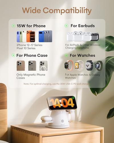 ZEEHOO 3 in 1 Charging Station for Apple Devices,Qi2 Mag-Safe Charger Stand & Light,Fast Wireless Charging Station for iPhone 17/16/15/14/13/12& AirPods & iWatch &Pixel 10 & Samsung Galaxy Watch(30W Adapter) - Image 5