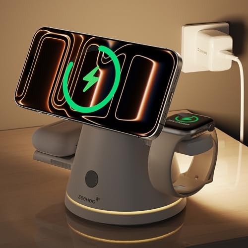 ZEEHOO 3 in 1 Charging Station for Apple Devices,Qi2 Mag-Safe Charger Stand & Light,Fast Wireless Charging Station for iPhone 17/16/15/14/13/12& AirPods & iWatch &Pixel 10 & Samsung Galaxy Watch(30W Adapter) - Image 1