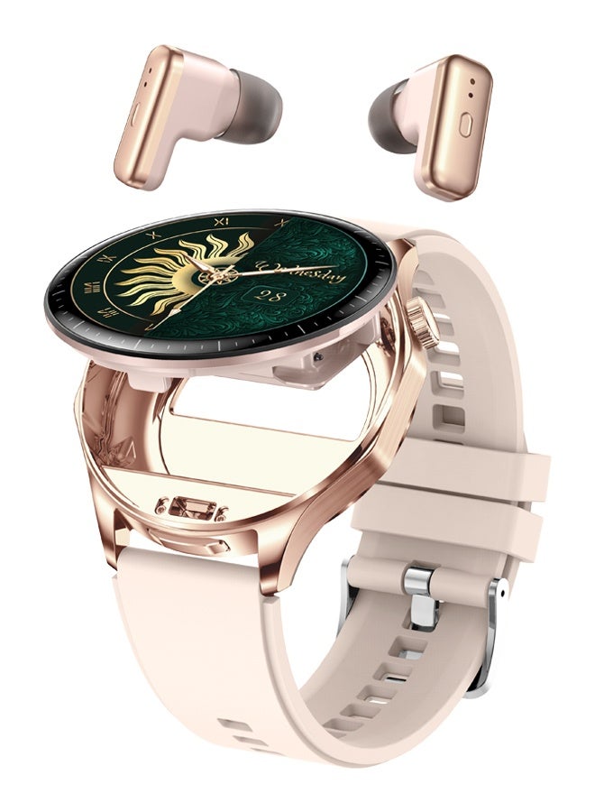 رولستيمي ساعة ذكية مع سماعات الأذن ، ساعة الأعمال ، 2 في 1 توس الساعات الذكية ، 1.43 " الملونة أمولد عرض ساعة ذكية لالروبوت دائرة الرقابة الداخلية ، مقاوم للماء اللياقة البدنية المقتفي وقت طويل الاستعداد ووتش تي 98 الوردي - Image 1