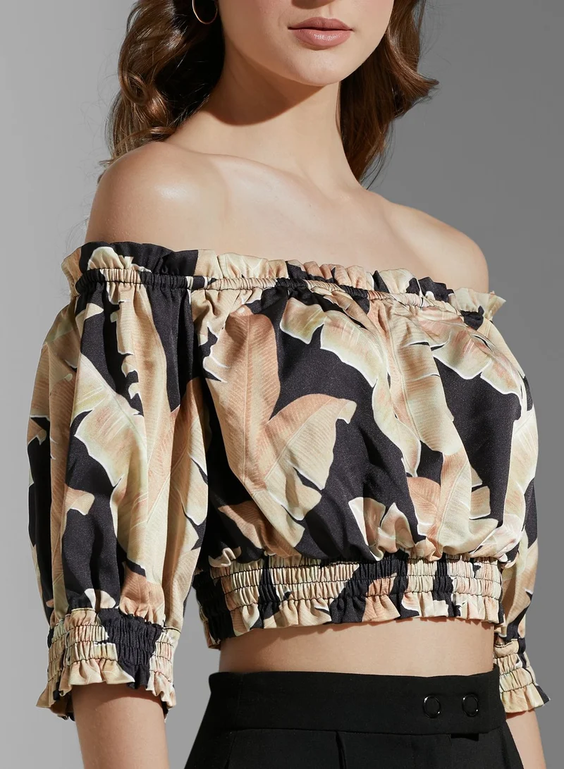 Keepsake Bardot Printed Crop Top