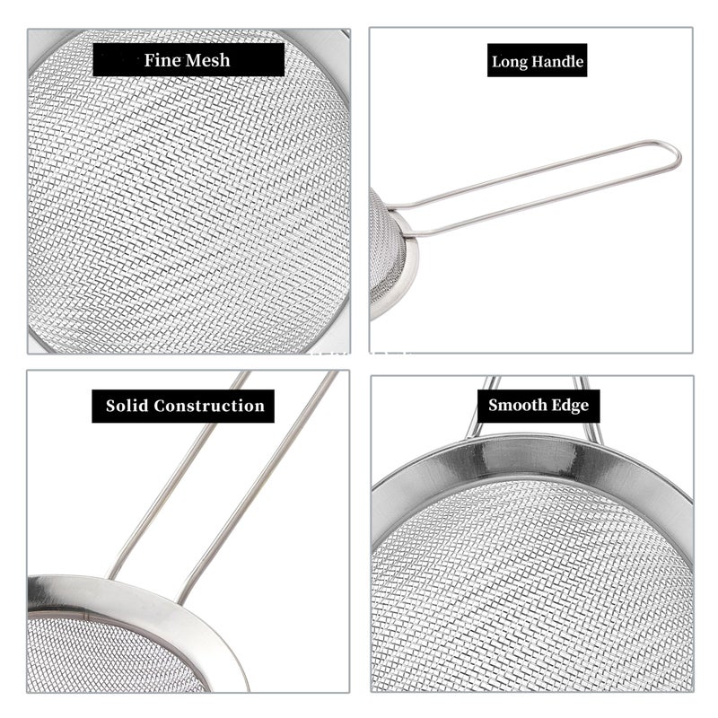XZZWLL 2 Pack Fine Mesh Strainers, Mini Stainless Steel Strainer with Handle for Kitchen, Metal Sieve Sifters for Straining Tea, Matcha, Cocktail, Juice and Coffee (8.6in 7.5in) - Image 3