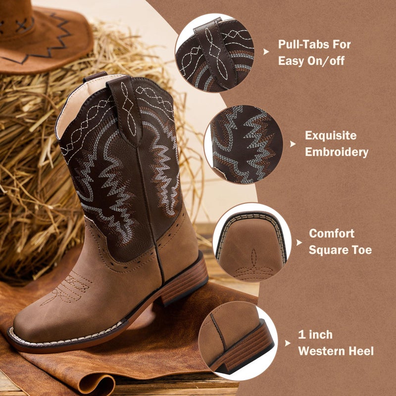 Parrosoo Boys Cowboy Boots for Kids Cowgirl Western Boot Riding Shoes Size 4 Big Kid Square Toe Wide Calf Youth Boy Horse West Clothes Cow Horseback Low Heel Hunting Fashion(8902 Brown Tan 4) - Image 4