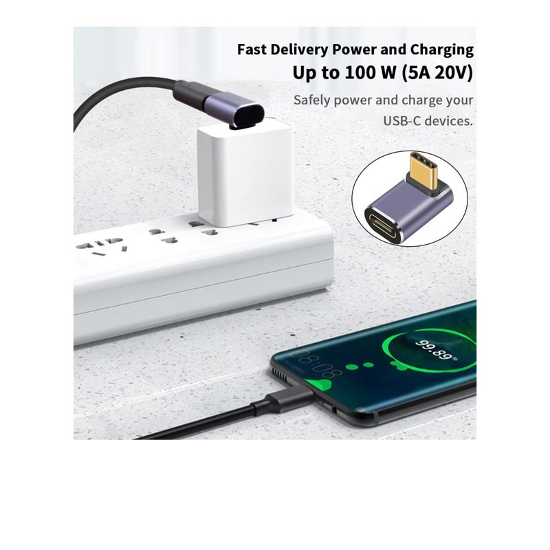 Barakah USB 90 Degree Adapter Cable Adapter, 2pack 40Gbps USB C Adapter,  UP Angle Type C Extender Video Display 100W Charging for Thunderbolt 4/3, USB4, HUB, Mobile Phone, Tablet - Image 3
