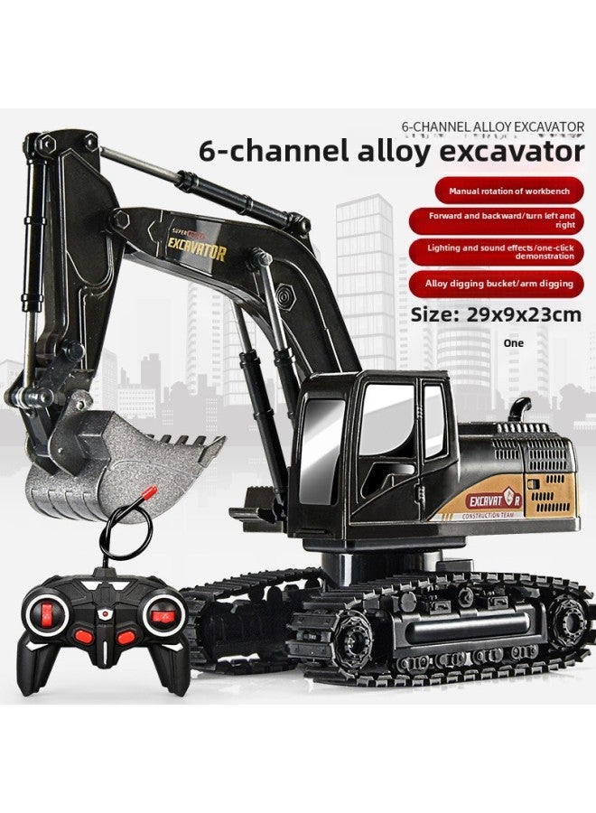 Children's Alloy Remote Control Excavator Boy Car Simulation Car Toy Electric Excavator Engineering Car Excavator Model-Color:6-way Excavation 【grey】-Proportion:Dual Power Version - Image 1