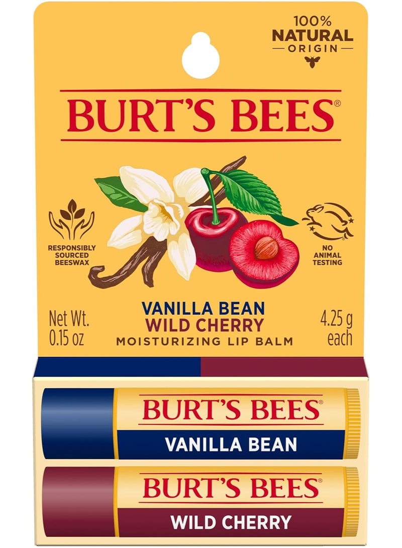 Burt's Bees 100% Natural Moisturizing Lip Balm, Wild Cherry and Vanilla Bean - 2 Tubes | 4.25g - Image 1