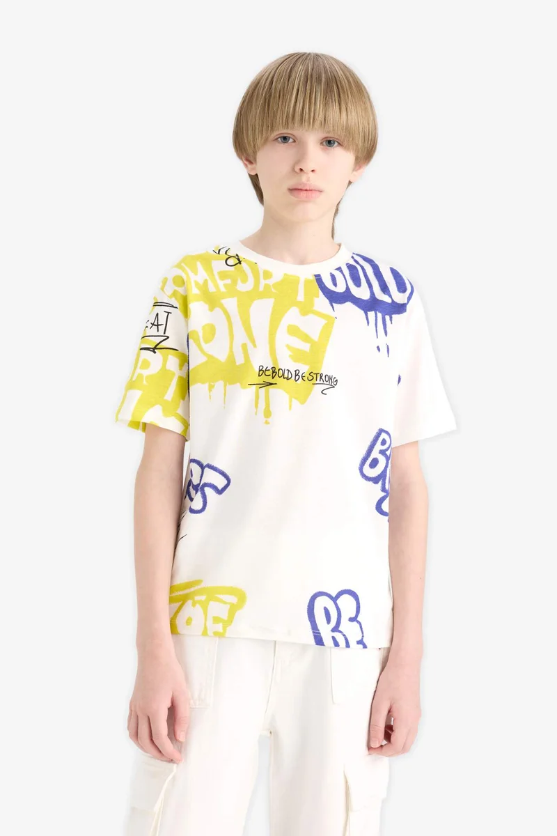 ديفاكتو Boy Crew Neck Printed Short Sleeve T-Shirt