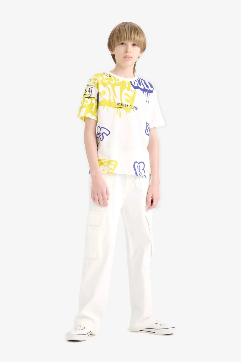 ديفاكتو Boy Crew Neck Printed Short Sleeve T-Shirt