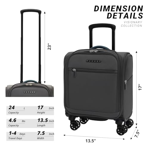 Verage 14 inch Underseat Carry On Luggage with Wheels, Grey Softside Small Suitcase Spinner Wheeled Rolling Travel Laptop Bag for Airlines Airplanes Short Trip Men Women - Image 2
