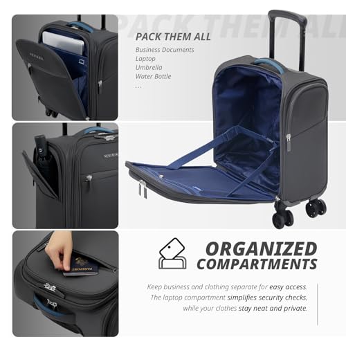 Verage 14 inch Underseat Carry On Luggage with Wheels, Grey Softside Small Suitcase Spinner Wheeled Rolling Travel Laptop Bag for Airlines Airplanes Short Trip Men Women - Image 4