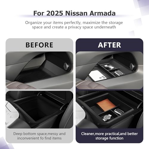 LUWU 2026 Armada Center Console Organizer Tray Compatible with 2025 2026 Nissan Armada Accessories 2025 2026 Armada SV/SL/Platinum Armrest Console Organizer Armrest Organizer Insert Tray Black 2-Pack - Image 2