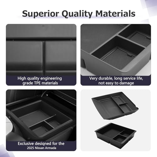 LUWU 2026 Armada Center Console Organizer Tray Compatible with 2025 2026 Nissan Armada Accessories 2025 2026 Armada SV/SL/Platinum Armrest Console Organizer Armrest Organizer Insert Tray Black 2-Pack - Image 5