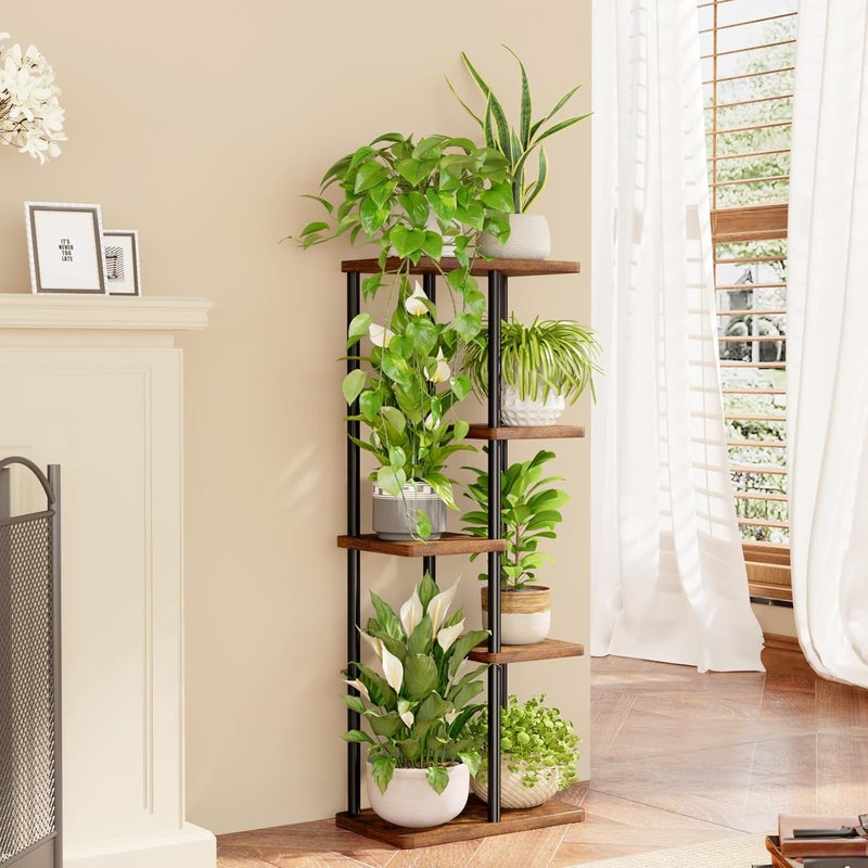Bamworld Corner Plant Stand Indoor 5 Tier Metal Plant Shelf Brown Plant Stands for Multiple Plants Small Plants Pots Flower Stand Pot Holder for Patio Garden Corner Balcony Living Room Narrow - Image 4