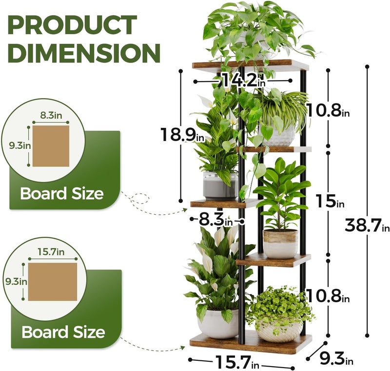 Bamworld Corner Plant Stand Indoor 5 Tier Metal Plant Shelf Brown Plant Stands for Multiple Plants Small Plants Pots Flower Stand Pot Holder for Patio Garden Corner Balcony Living Room Narrow - Image 3