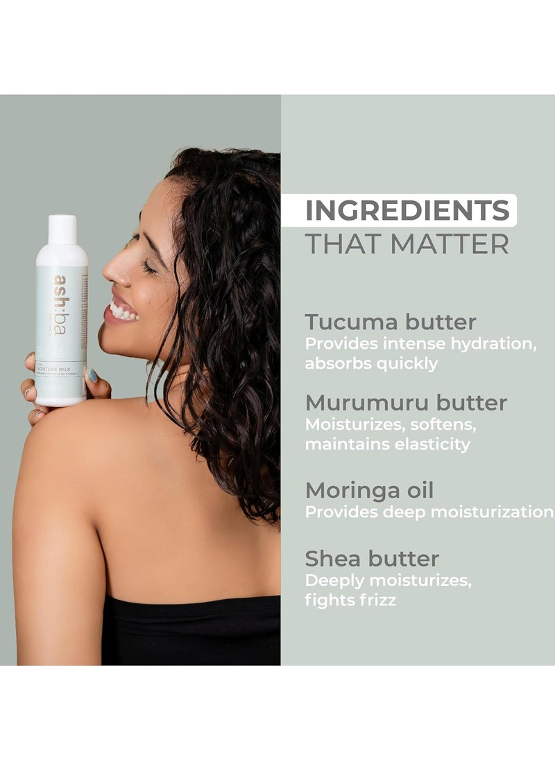Ashba Botanics Curl Moisture Milk For Very Dry, Frizzy, Damaged, Curly & Wavy Hair | Leave In Cream with Moringa, Argan & Shea Butter For Deep Moisture, Frizz Control & Shine - 50ml  - Image 3