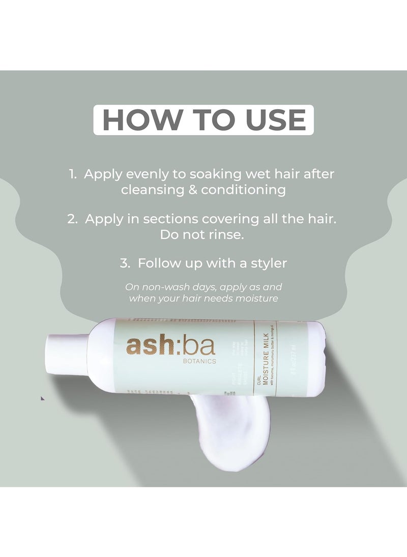 Ashba Botanics Curl Moisture Milk For Very Dry, Frizzy, Damaged, Curly & Wavy Hair | Leave In Cream with Moringa, Argan & Shea Butter For Deep Moisture, Frizz Control & Shine - 50ml  - Image 5