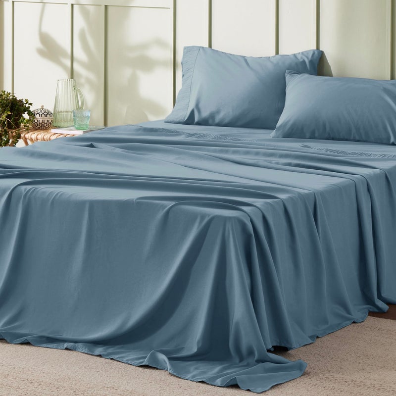 Bedsure Bedsure Queen Sheet Set  Soft Sheets for Queen Size Bed 4 Pieces Hotel Luxury Mineral Blue Sheets Queen Easy Care Polyester Microfiber Cooling Bed Sheet Set 