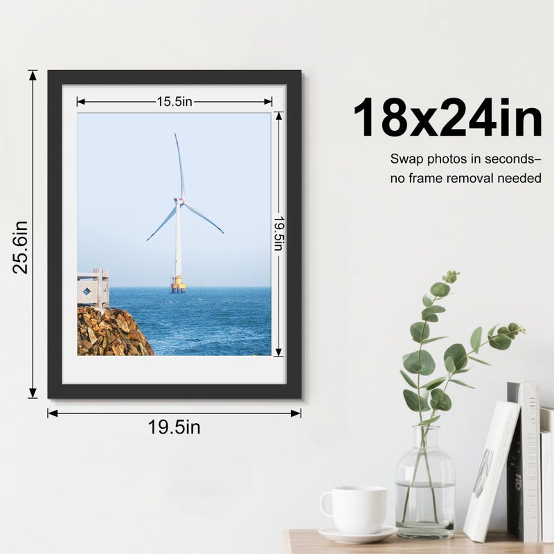 Picrit 18x24 Black Poster Frame 7 Pack, Display Pictures 16 x 20 Picture with Mat or 18 x 24 without Mat for Horizontal or Vertical Wall Mounting, Wall Gallery Photo Frames - Image 5