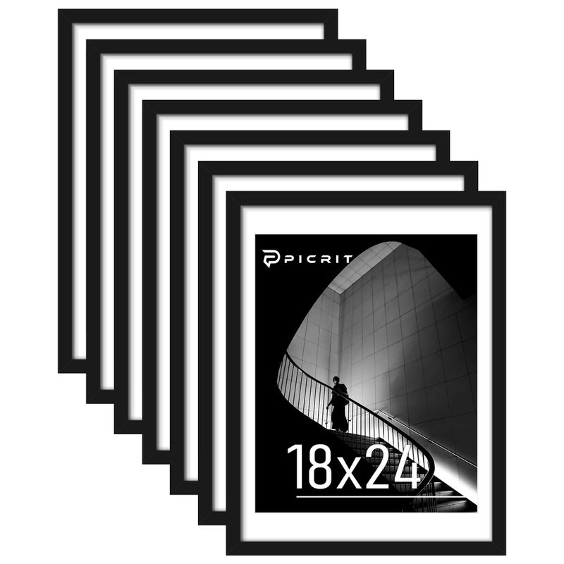 Picrit 18x24 Black Poster Frame 7 Pack, Display Pictures 16 x 20 Picture with Mat or 18 x 24 without Mat for Horizontal or Vertical Wall Mounting, Wall Gallery Photo Frames - Image 1