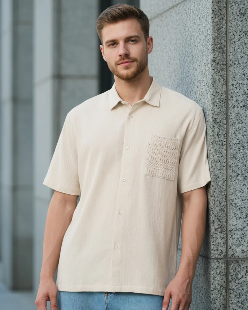 bewakoof Men's Off White Oversized Shirt