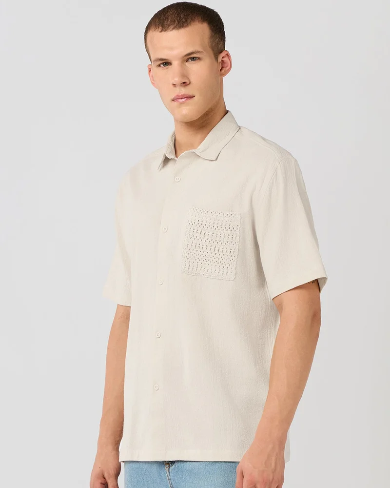 bewakoof Men's Off White Oversized Shirt