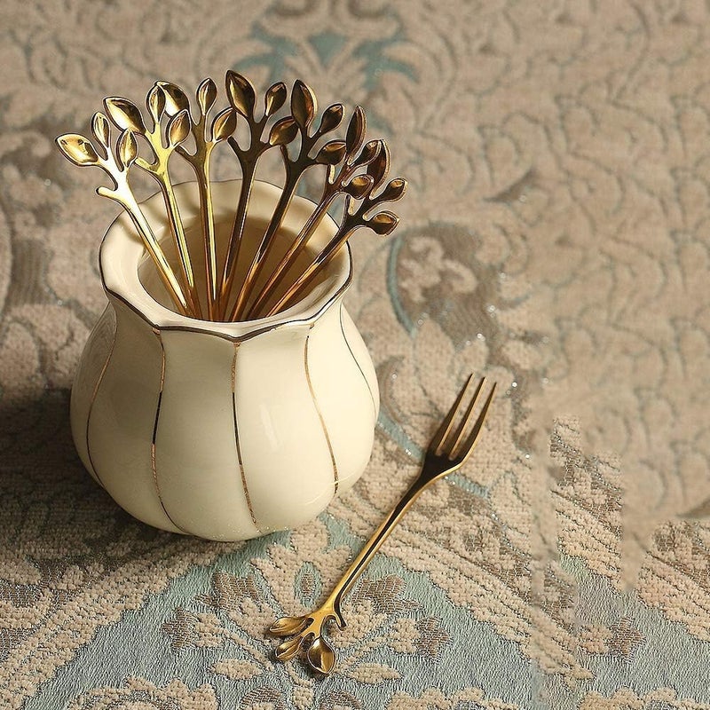 AnSaw 10-Piece Gold Mini Leaf Dessert Forks Set - 4.7" Elegant Stainless Steel Fruit, Appetizer, Cake & Salad Forks - Perfect for Cocktail Parties & Home Use - Image 5
