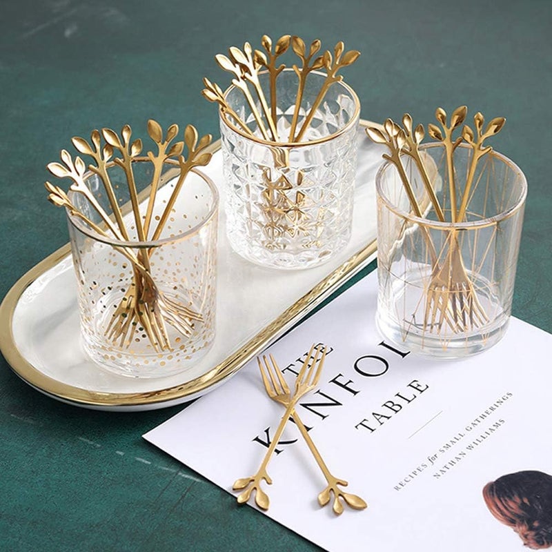 AnSaw 10-Piece Gold Mini Leaf Dessert Forks Set - 4.7" Elegant Stainless Steel Fruit, Appetizer, Cake & Salad Forks - Perfect for Cocktail Parties & Home Use - Image 4