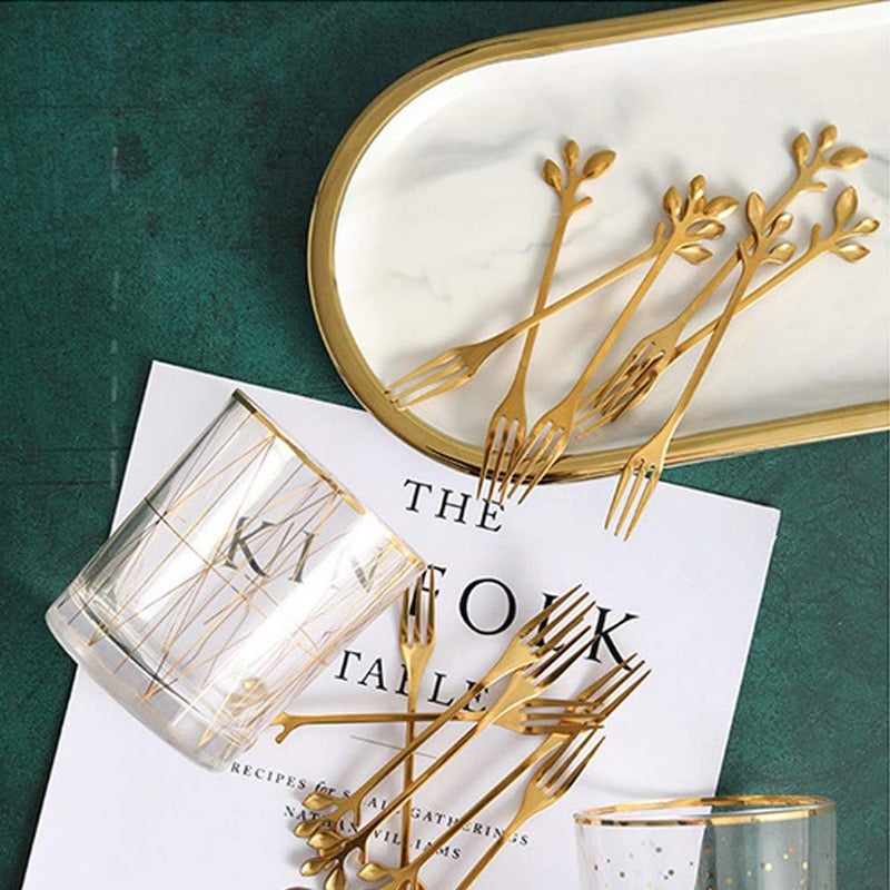 AnSaw 10-Piece Gold Mini Leaf Dessert Forks Set - 4.7" Elegant Stainless Steel Fruit, Appetizer, Cake & Salad Forks - Perfect for Cocktail Parties & Home Use - Image 2
