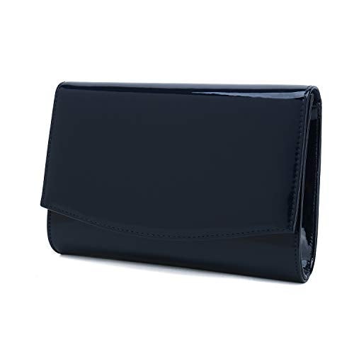 CHARMING TAILOR Patent Leather Flap Clutch for Women Classic Elegant Evening Bag Chic Dress Purse (Navy) - Image 2