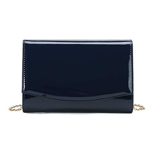 CHARMING TAILOR Patent Leather Flap Clutch for Women Classic Elegant Evening Bag Chic Dress Purse (Navy) - Image 1