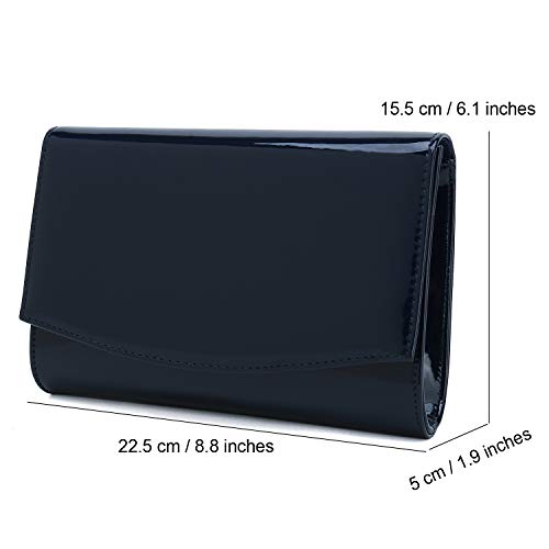 CHARMING TAILOR Patent Leather Flap Clutch for Women Classic Elegant Evening Bag Chic Dress Purse (Navy) - Image 5