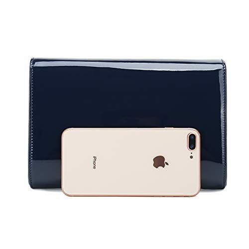 CHARMING TAILOR Patent Leather Flap Clutch for Women Classic Elegant Evening Bag Chic Dress Purse (Navy) - Image 3
