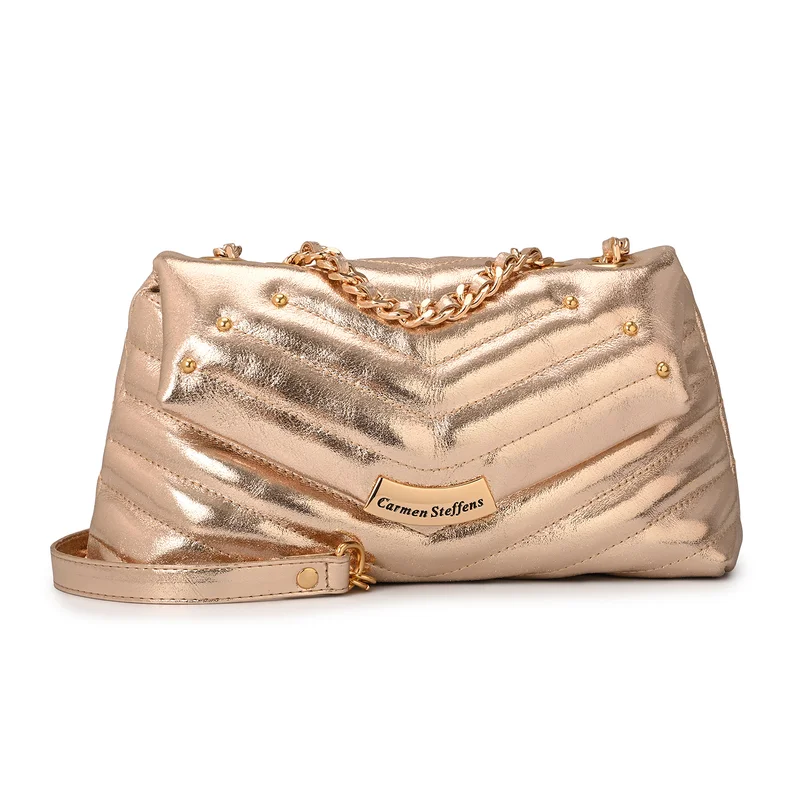 Carmen Steffens Golden Gold Quilted Bag Leather with Metal Application